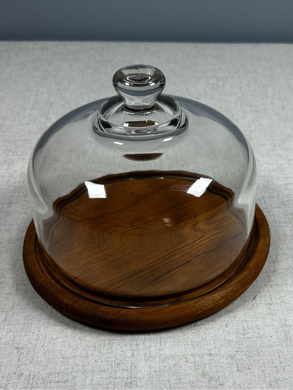 Vintage Goodwood Teak Cheese Tray w/ Glass Dome